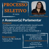 Oportunidade:  gabinete da vereadora Carol Coelho ( PATRIOTA) seleciona candidatos Oportunidade:  gabinete da vereadora Carol Coelho ( PATRIOTA) seleciona candidatos